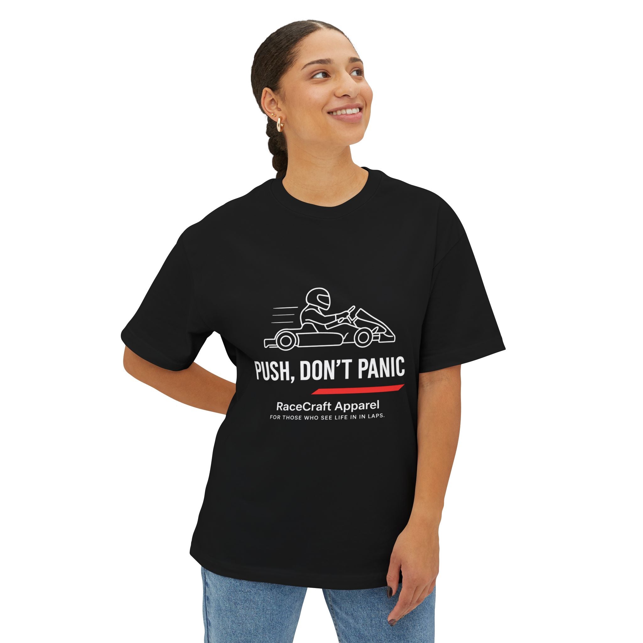Push, Don’t Panic Tee Motivational Apparel for Kart Racers and Enthusiasts